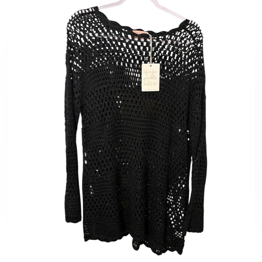 Show Me Your MuMu Black Open-Knit Off-the-Shoulder Sweater